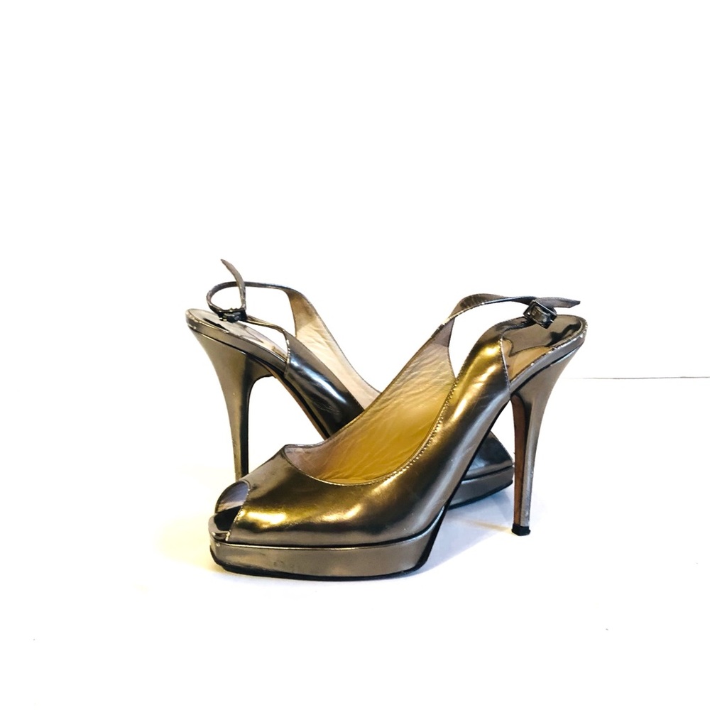 Jimmy Choo Metallic Leather Peep toe pumps